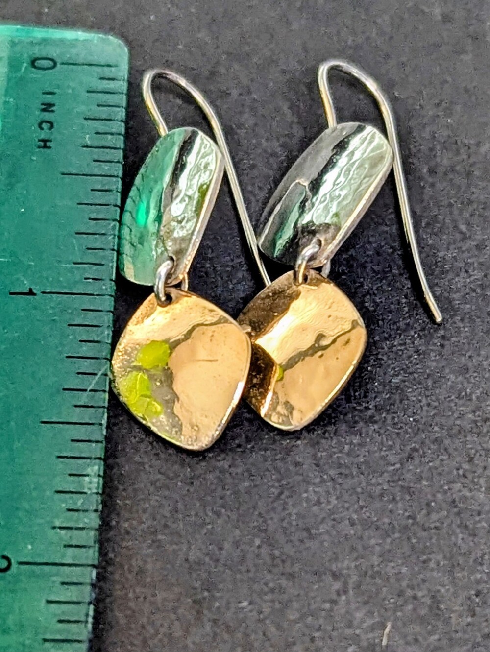 James Avery Retired Hammered Sterling Silver & 14k Gold Earhooks - Picture 2 of 3